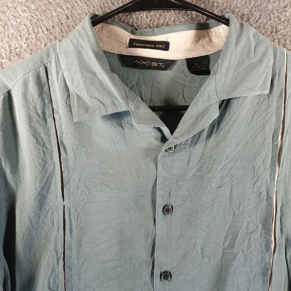 Lot of 2 Axist 100% Silk Button Up Shirts Mens L Short Sleeve Bowling Washable - Picture 4 of 15